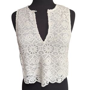 Maeve by Anthropologie Cream Lace Sleeveless Blouse